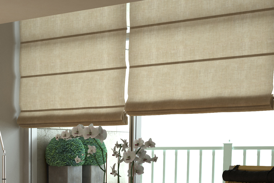 Roman style blinds covering two windows installed by Oregon Blinds